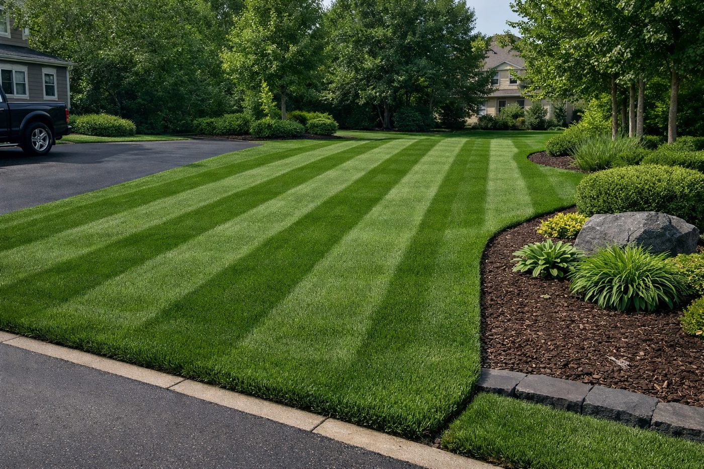 Before and after: landscape bed refresh with clean mulch and reorganized plantings by Viridizs